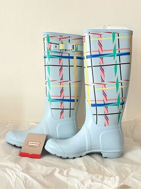 NWT HUNTER Original Tall Rock Tartan Rain Boots Size:10